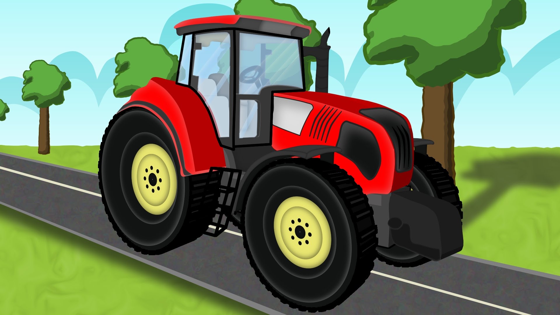 Полям красный трактор. Трактор. Трактор для детей. Трактор мультяшный.