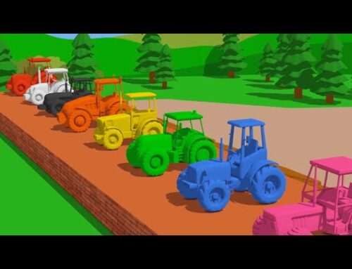 #Color Compilation of Painted Tractors – Wooden Lifts and Jumping of the Colored Balls | Bazylland