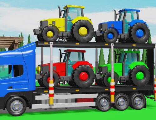 Double-decker trailers with tractors and Falling Balls | See Colorful Vehicles and Learn Vehicles