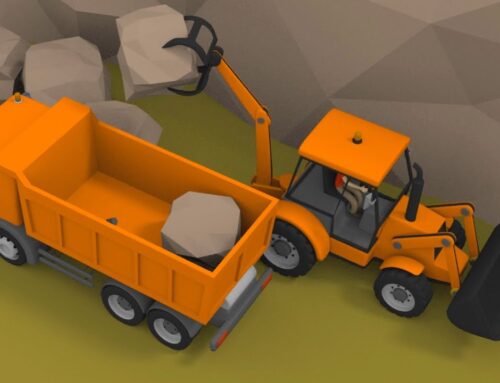 Truck and Orange Excavator at the Aggregate Mine | Street Vehicles for Kids | Pojazdy Budowlane