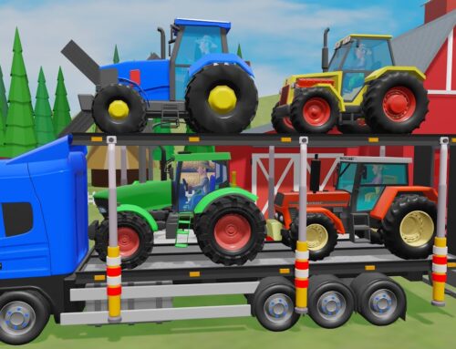 Double-decker Trailers with Tractors and Corn & Sunflower | See Colorful Vehicles and Learn Vehicles