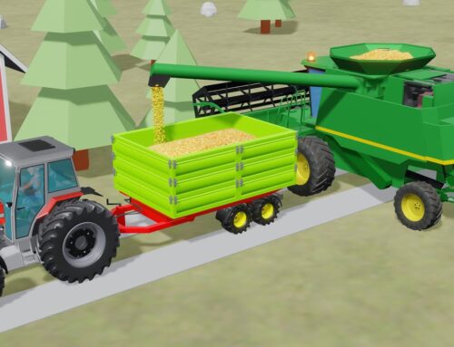 A modern Colors Tractor & a green combine harvester, That is a Ready field for Harvesting wheat