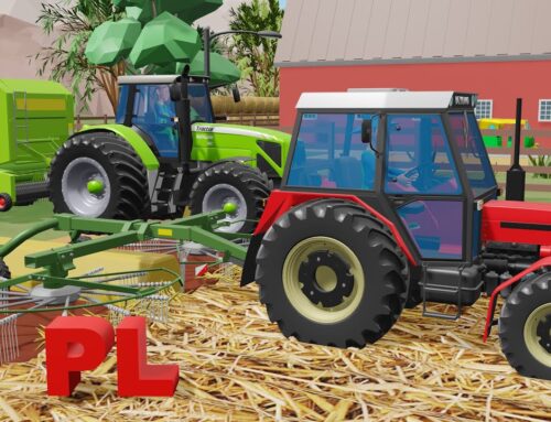 Kolorowa farma i dwa Traktory Czerwony i Zielony – Grabienie i Zbieranie bel słomy po Polsku