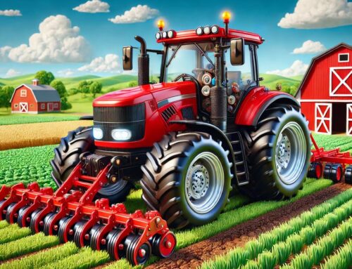 New Tractor Model with New Tires – Powerful Engine and Red Color of Tractor on Animated Farm