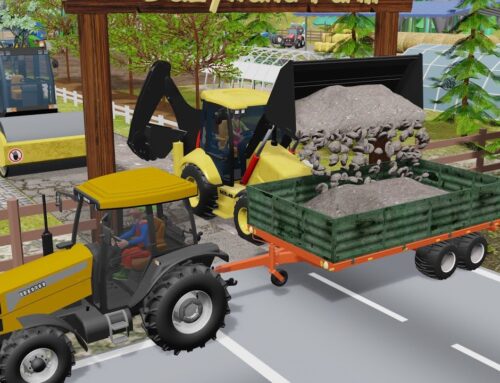 Building a New Road on the Farm – Excavator, Tractor, Roller and Asphalt Paver in Action