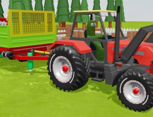 Red Tractor with a Cactus Inside and Cleaning Up After Pigs – Colorful Farm and Vehicles for Kids