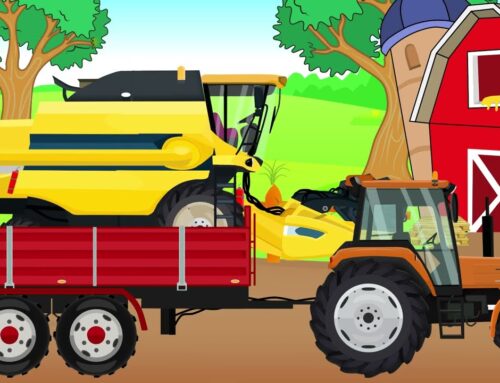 Farm works Tractor and Combine Harvester | Cartoon Style Tractor and Combine Harvester