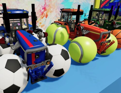 Tractor with Tennis Ball, Soccer Ball, and Basketball Wheels – Test of new Objects on the farm!